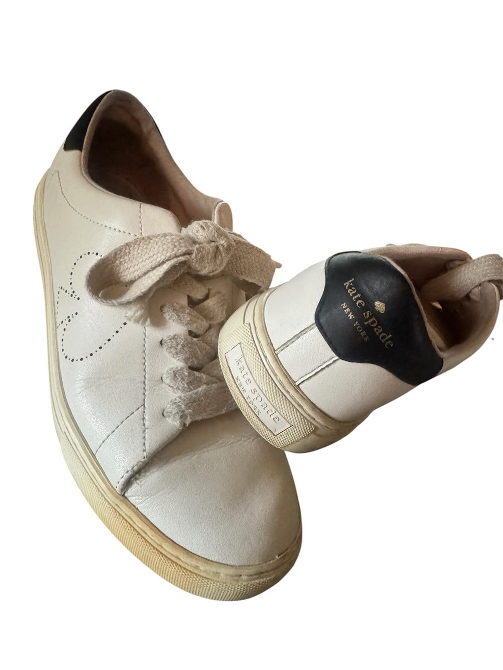 Kate Spade White Leather Sneakers with Black Heel Tab size 8.5